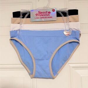 Girls' 4-Pack Seamless Bikini Underwear - Blue, White, Tan, Black
